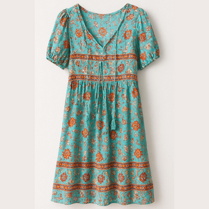 Floral Boho floral Dress in Blue size L pull on.